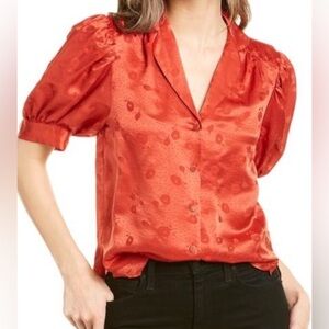 NWT The Kooples Mandarine Jacquard Short Sleeve Blouse Size Medium